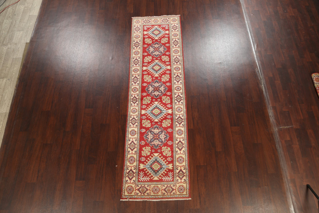 Geometric Red Kazak Oriental Runner Rug 3x10