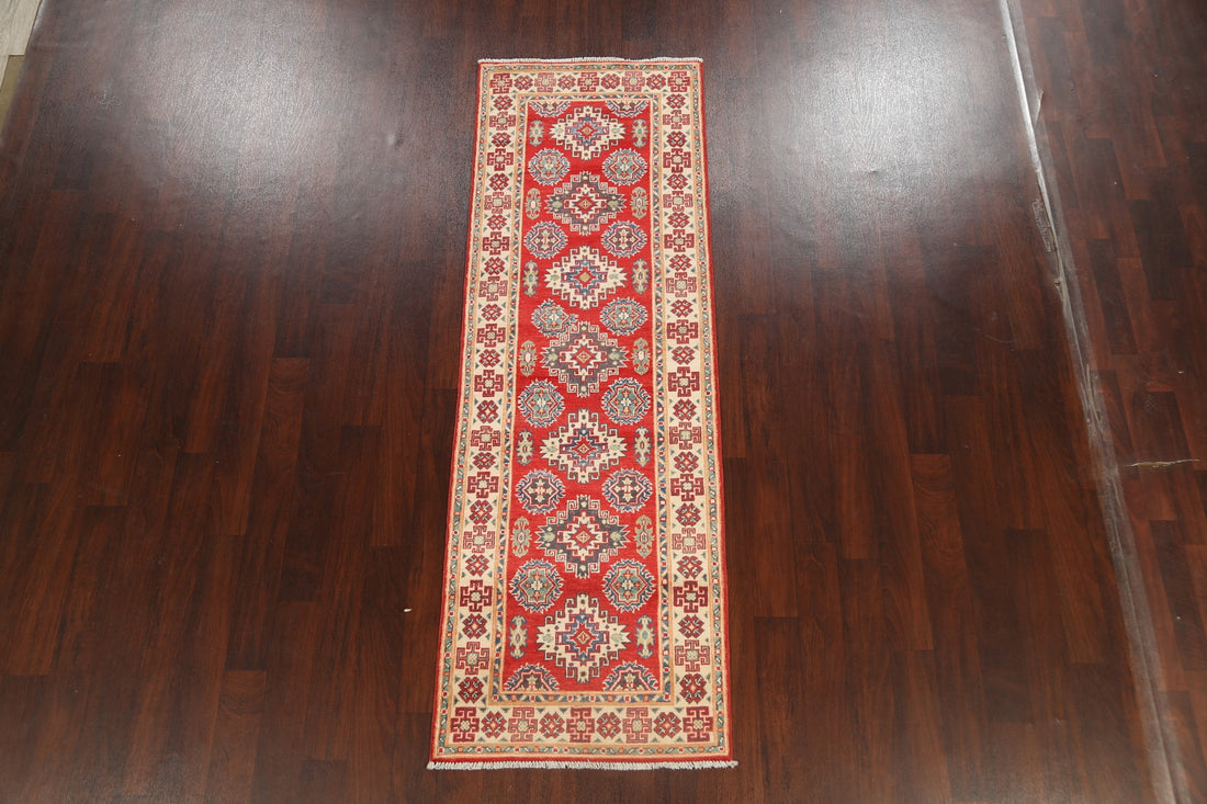 Geometric Red Kazak Oriental Runner Rug 3x8