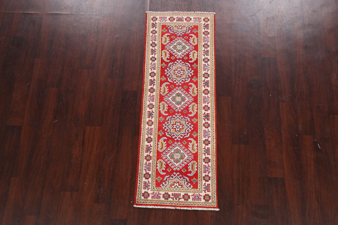 Geometric Red Kazak Oriental Runner Rug 2x5