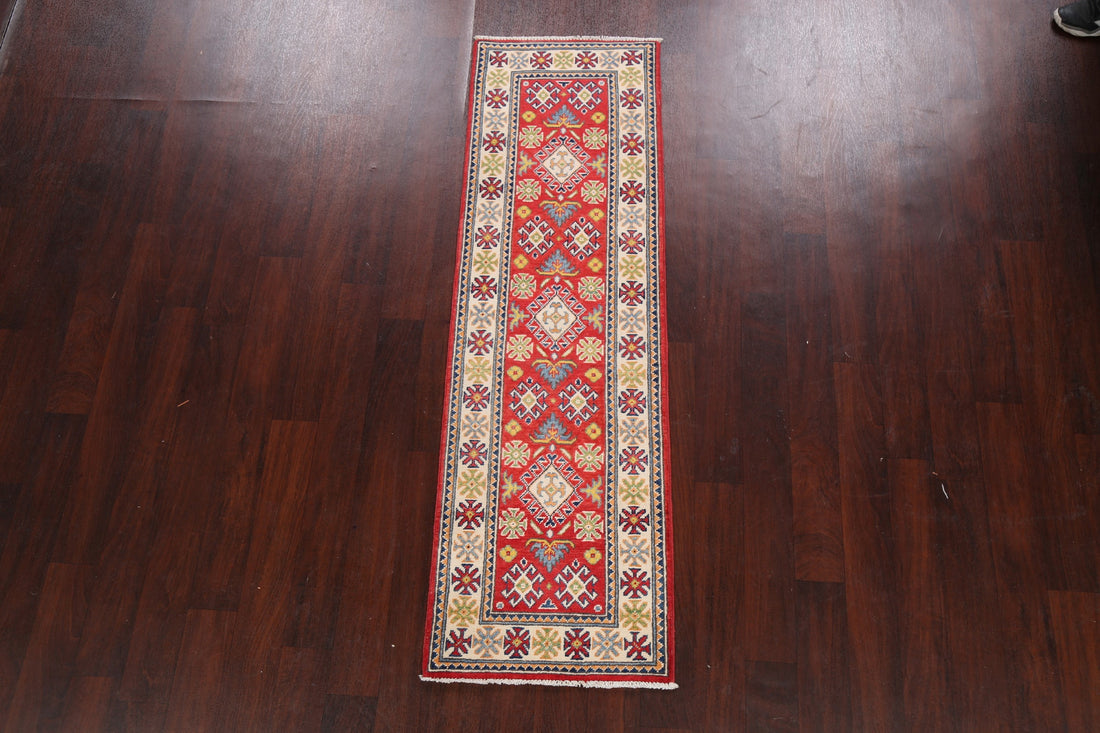 Geometric Red Kazak Oriental Runner Rug 2x6