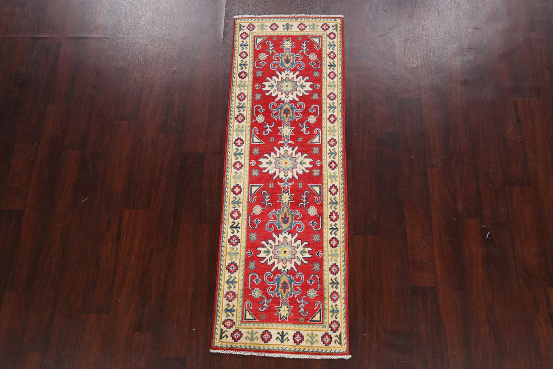 Geometric Red Kazak Oriental Runner Rug 2x6