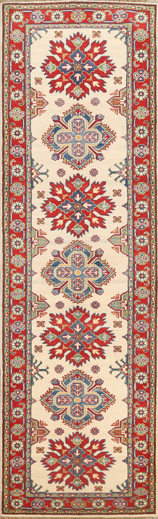 Geometric Kazak Oriental Runner Rug 3x10