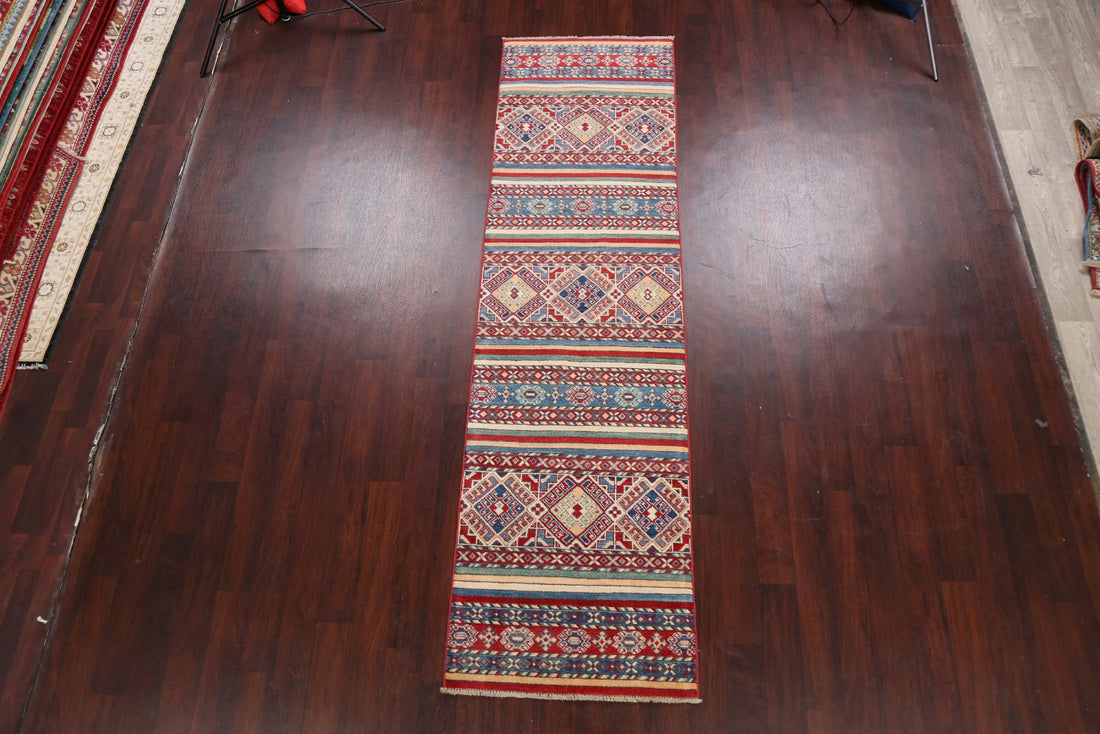 Geometric Kazak Oriental Runner Rug 3x10