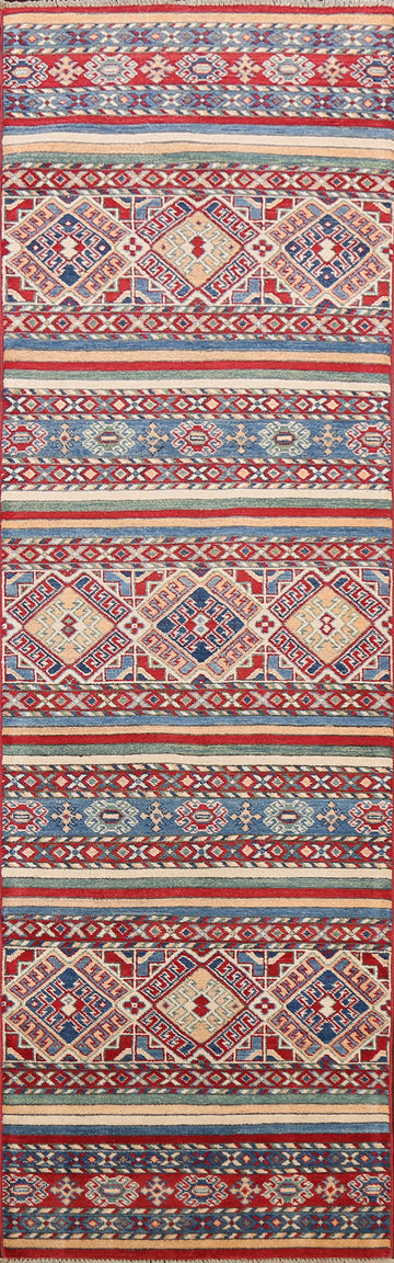 Geometric Kazak Oriental Runner Rug 3x10