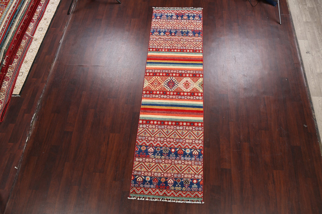 Geometric Kazak Oriental Runner Rug 3x10