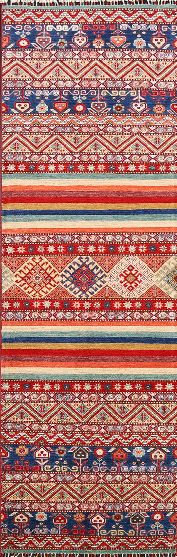 Geometric Kazak Oriental Runner Rug 3x10