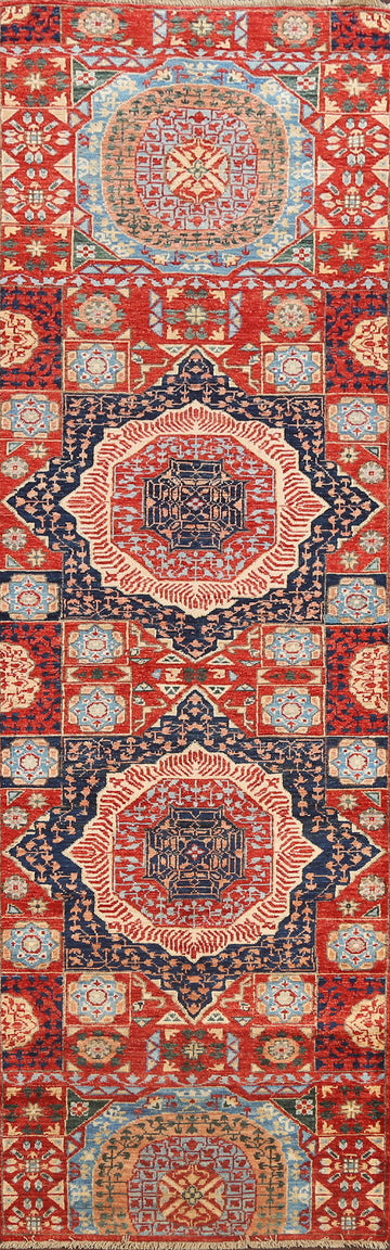 Geometric Mamluk Oriental Runner Rug 3x9