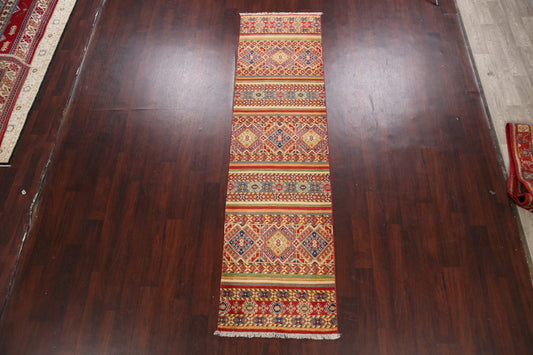 Geometric Kazak Oriental Runner Rug 3x10