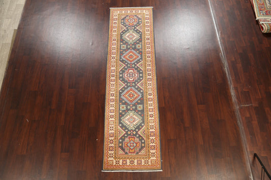 Geometric Kazak Oriental Runner Rug 3x10