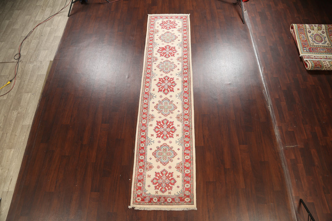 Geometric Kazak Oriental Runner Rug 3x12