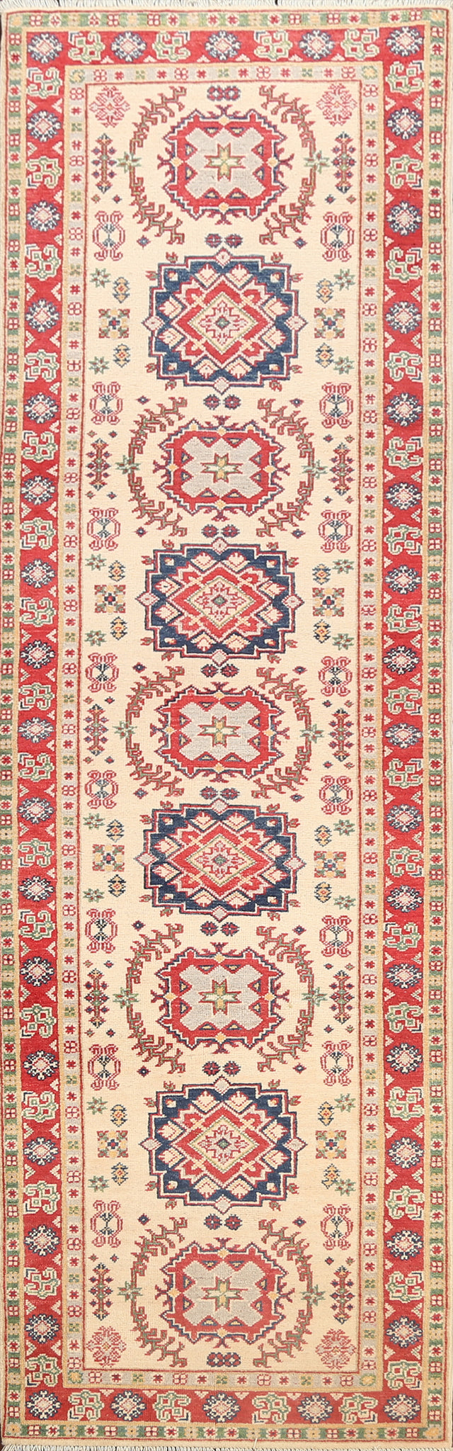 Geometric Kazak Oriental Runner Rug 3x10