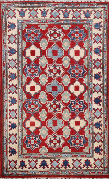 Geometric Red Kazak Oriental Area Rug 3x4