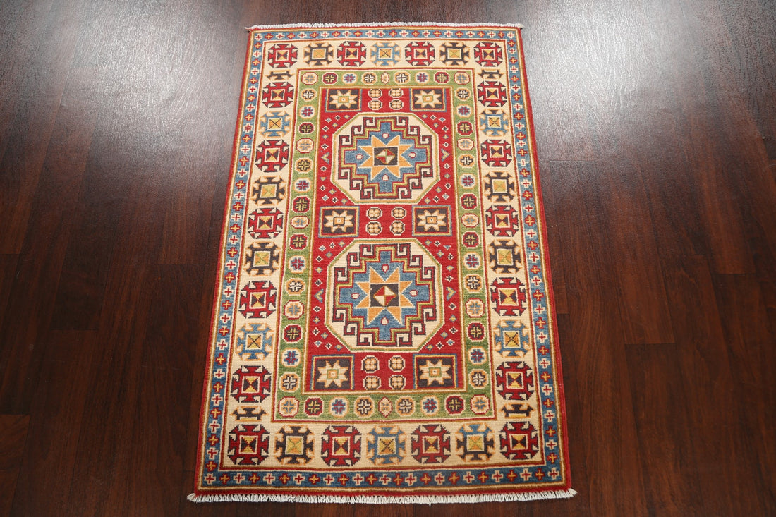 Geometric Kazak Oriental Area Rug 3x4