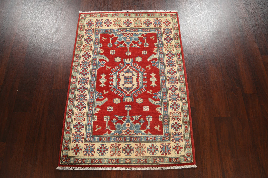 Geometric Red Kazak Oriental Area Rug 3x4