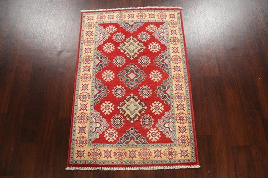 Red Geometric Kazak Oriental Area Rug 3x4