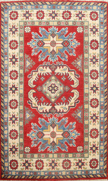 Geometric Kazak Oriental Area Rug 3x4