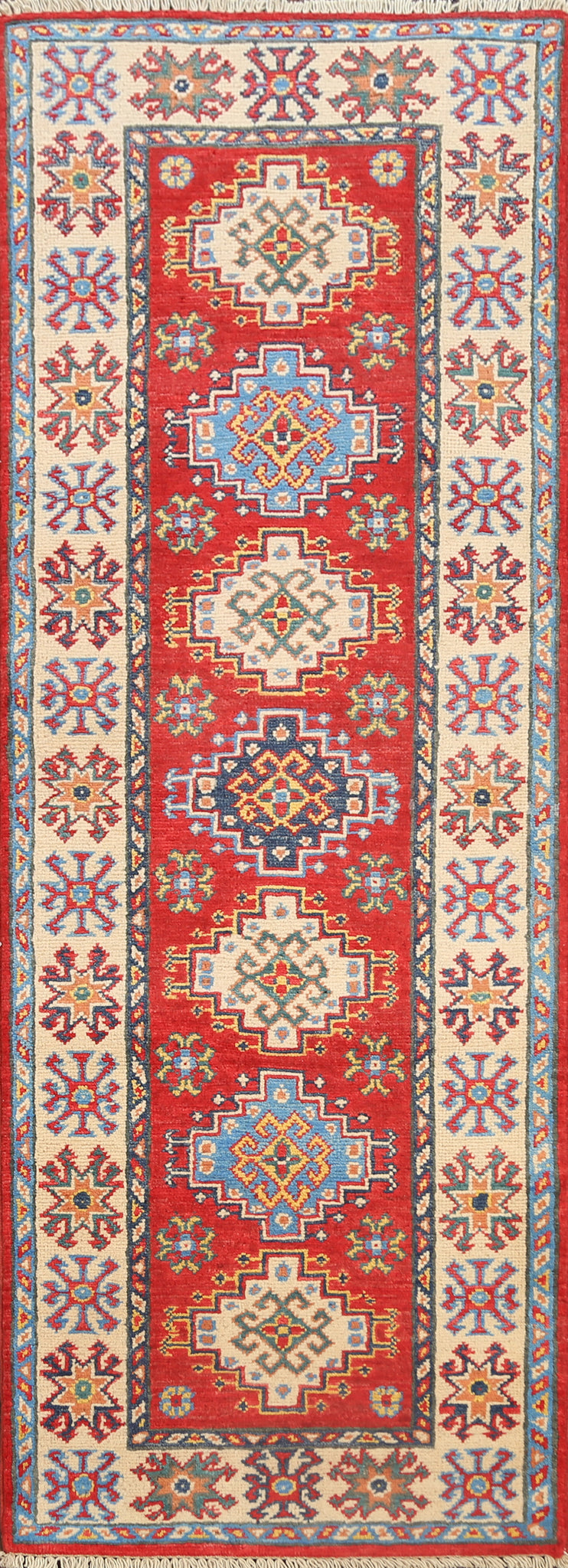 Geometric Kazak Oriental Runner Rug 2x6