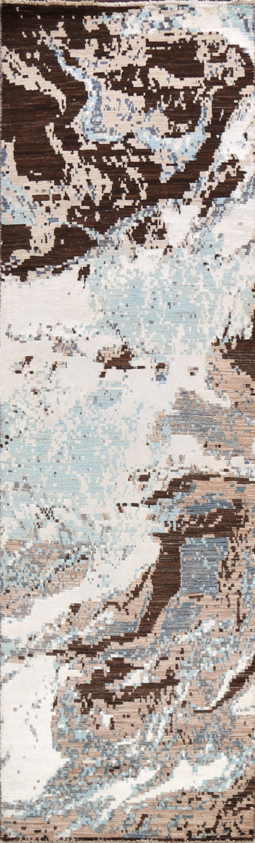 Vegetable Dye Modern Abstract Oriental Runner Rug 3x10
