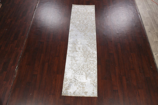 Silver Gray Art & Craft Abstract Runner Rug 3x10