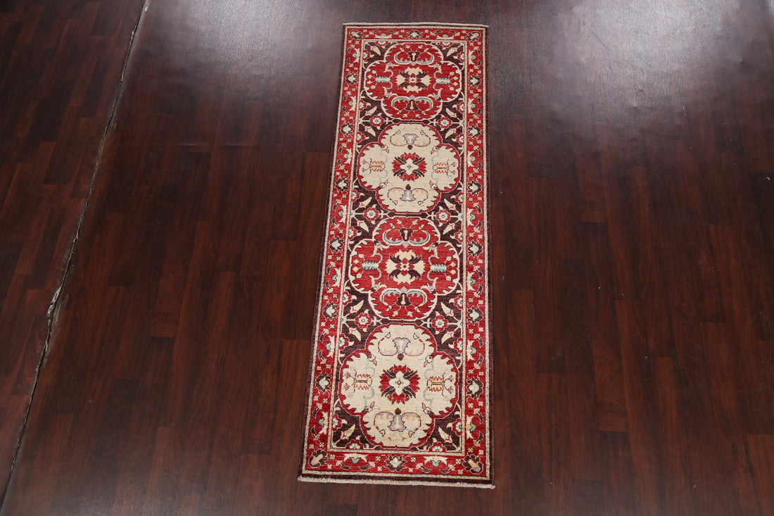 Floral Red Kazak Oriental Runner Rug 3x8