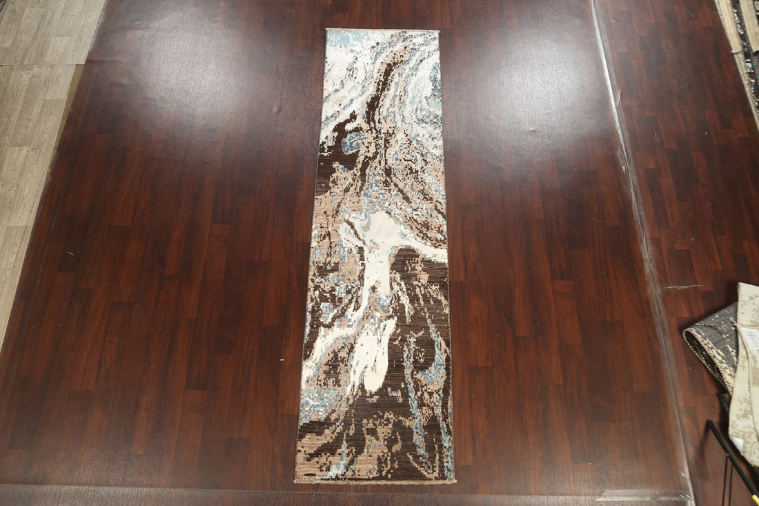 Vegetable Dye Modern Abstract Oriental Runner Rug 3x10