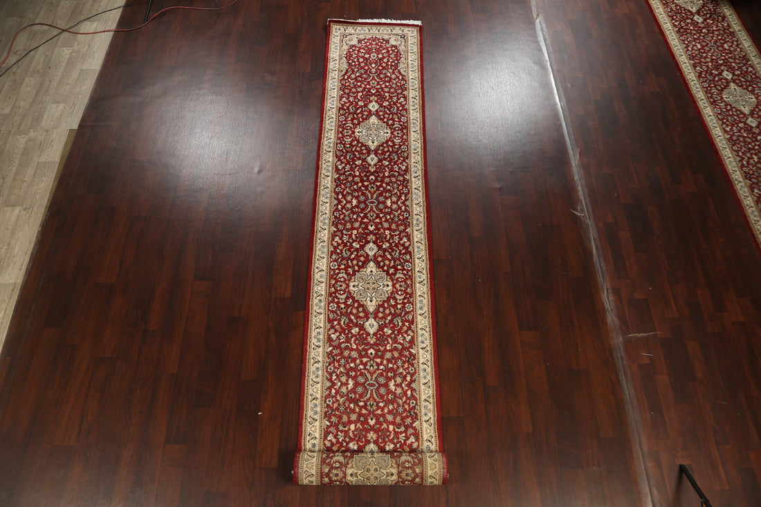 Vegetable Dye Red Floral Kashan Oriental Runner Rug 3x17