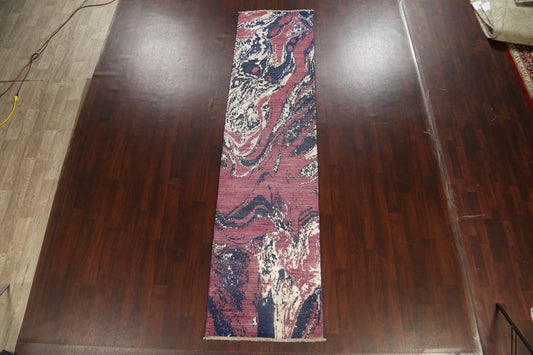 Artistic Vegetable Dye Abstract Oriental Runner Rug 3x12