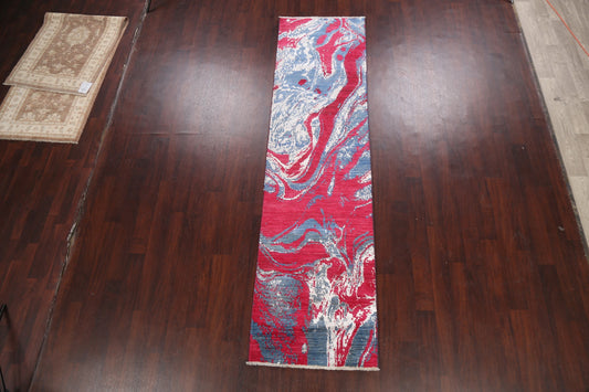 Vegetable Dye Abstract Oriental Runner Rug 3x10