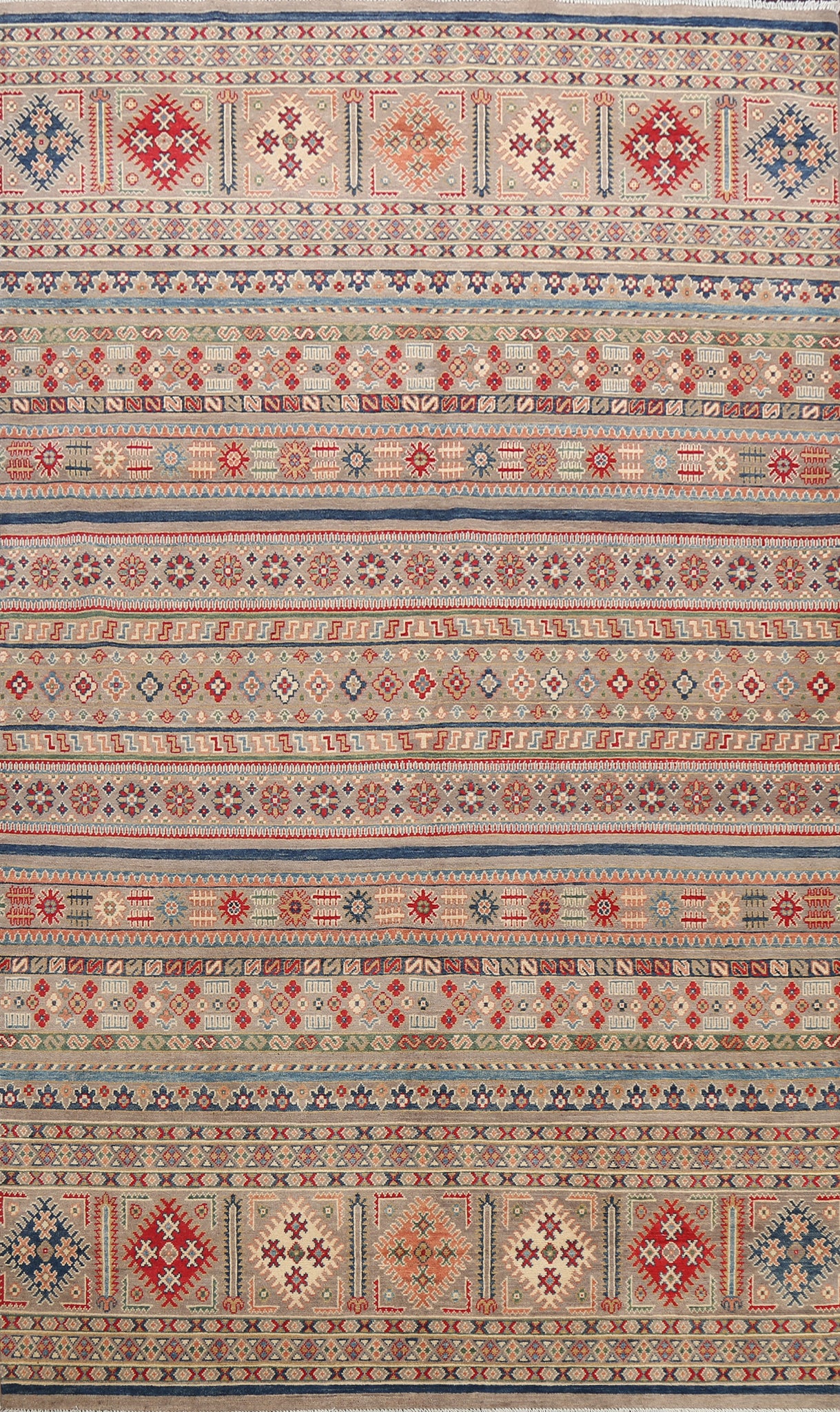 Geometric Southwestern Kazak Pakistani Area Rug 7x10