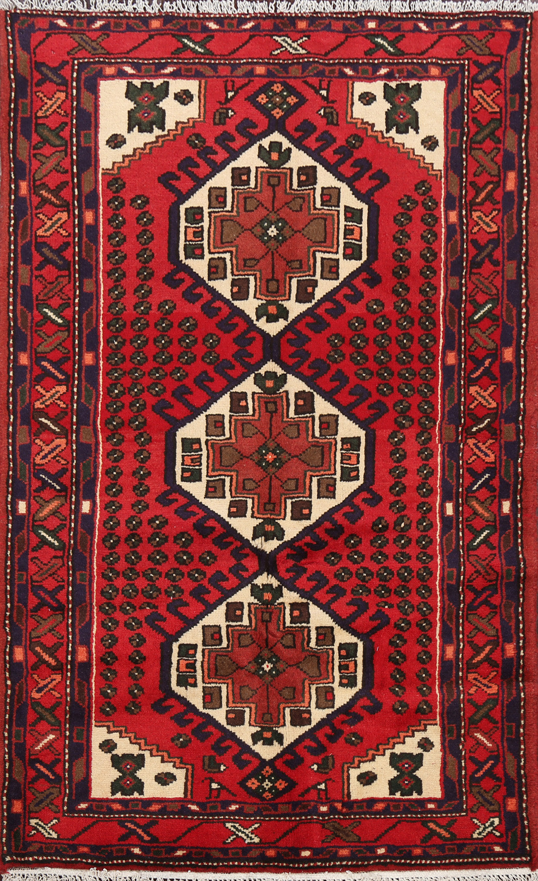 Tribal Geometric Hamedan Persian Area Rug 3x5