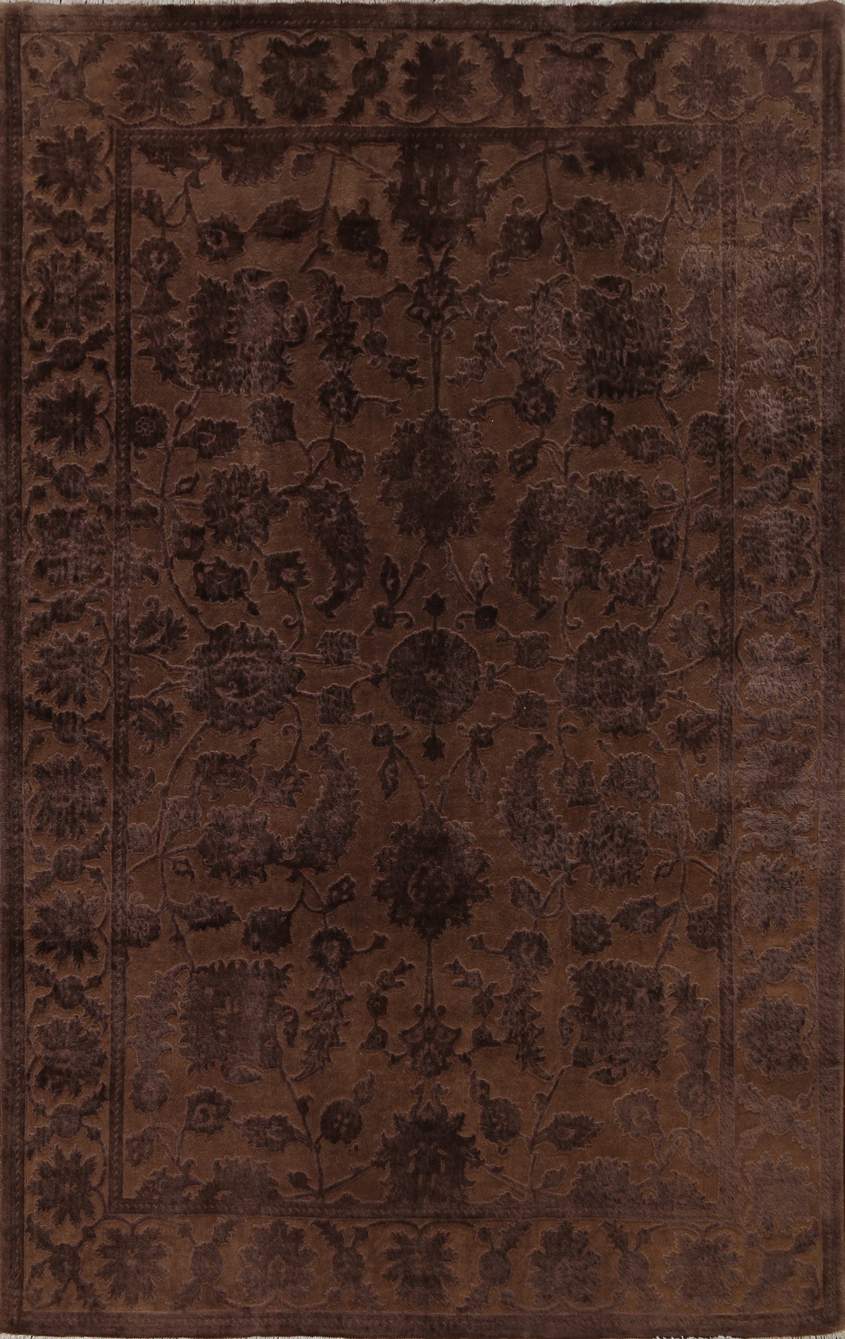 Vegetable Dye Carved Brown Oushak Chobi Oriental Area Rug 6x9