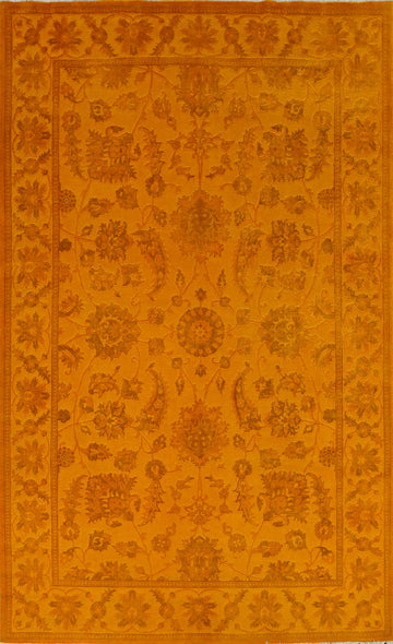 Vegetable Dye Carved Yellow Oushak Chobi Oriental Area Rug 6x9