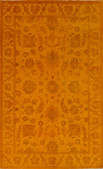 Vegetable Dye Carved Yellow Oushak Chobi Oriental Area Rug 6x9