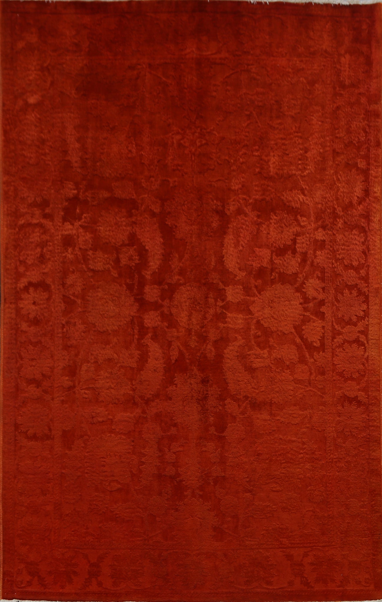 Vegetable Dye Carved Orange Oushak Chobi Oriental Area Rug 6x9