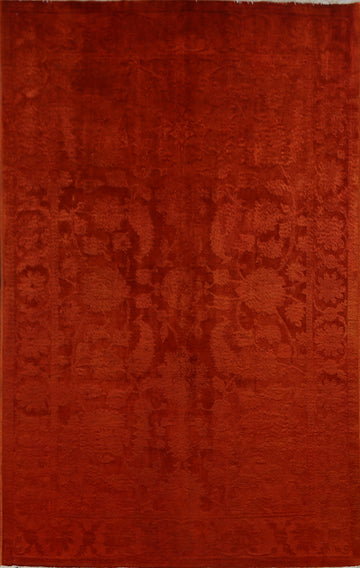 Vegetable Dye Carved Orange Oushak Chobi Oriental Area Rug 6x9