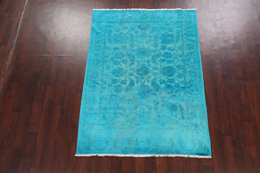 Vegetable Dye Carved Aqua Oushak Chobi Oriental Area Rug 5x7