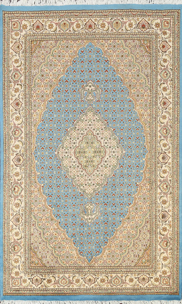 Vegetable Dye Wool & Silk Tabriz Mahi Oriental Area Rug 4x7