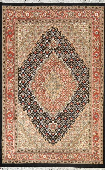 Vegetable Dye Geometric Tabriz Mahi Oriental Area Rug 4x6