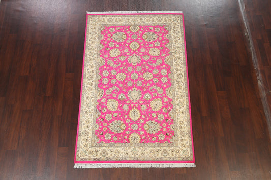 Vegetable Dye Floral Tabriz Oriental Area Rug 5x7