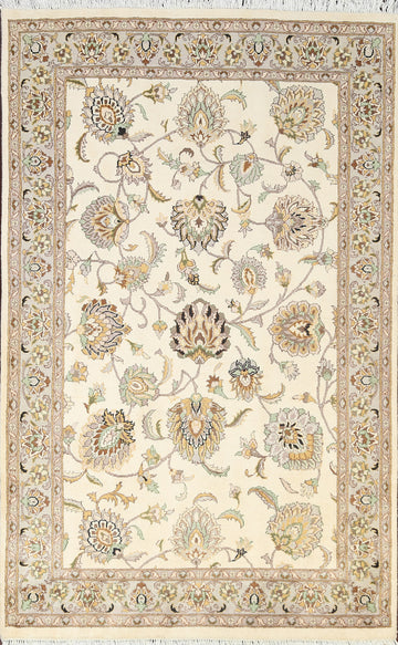 Vegetable Dye Floral Tabriz Oriental Area Rug 4x6