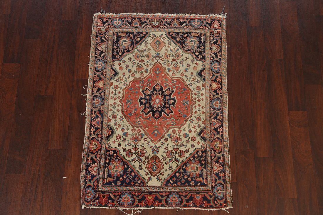 Pre-1900 Antique Vegetable Dye Sarouk Farahan Persian Area Rug 4x5