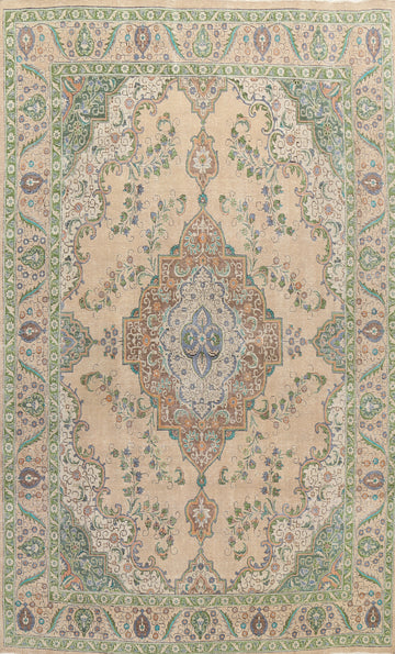 Distressed Geometric Tabriz Persian Area Rug 9x13