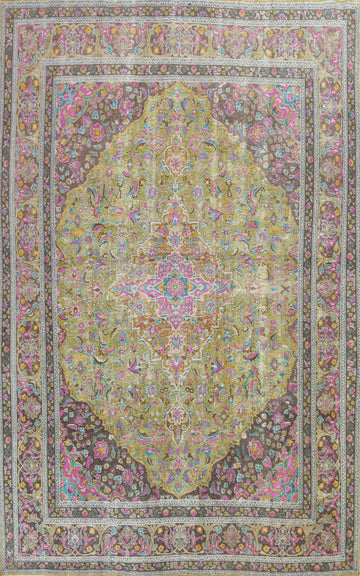 Distressed Floral Kashan Persian Area Rug 10x12