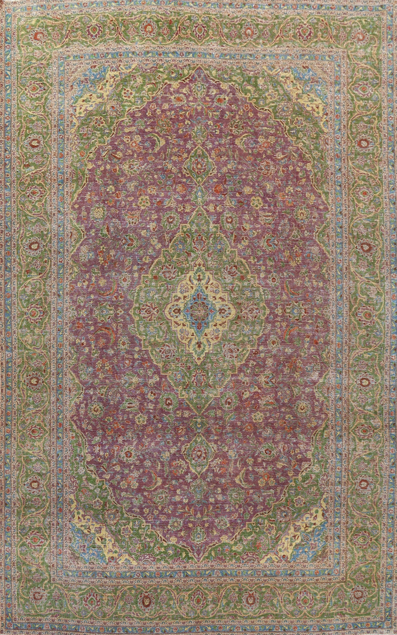 Distressed Floral Kashan Persian Area Rug 10x13