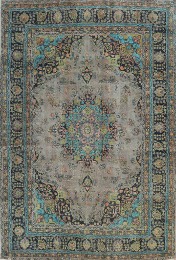 Distressed Floral Mashad Persian Area Rug 8x11