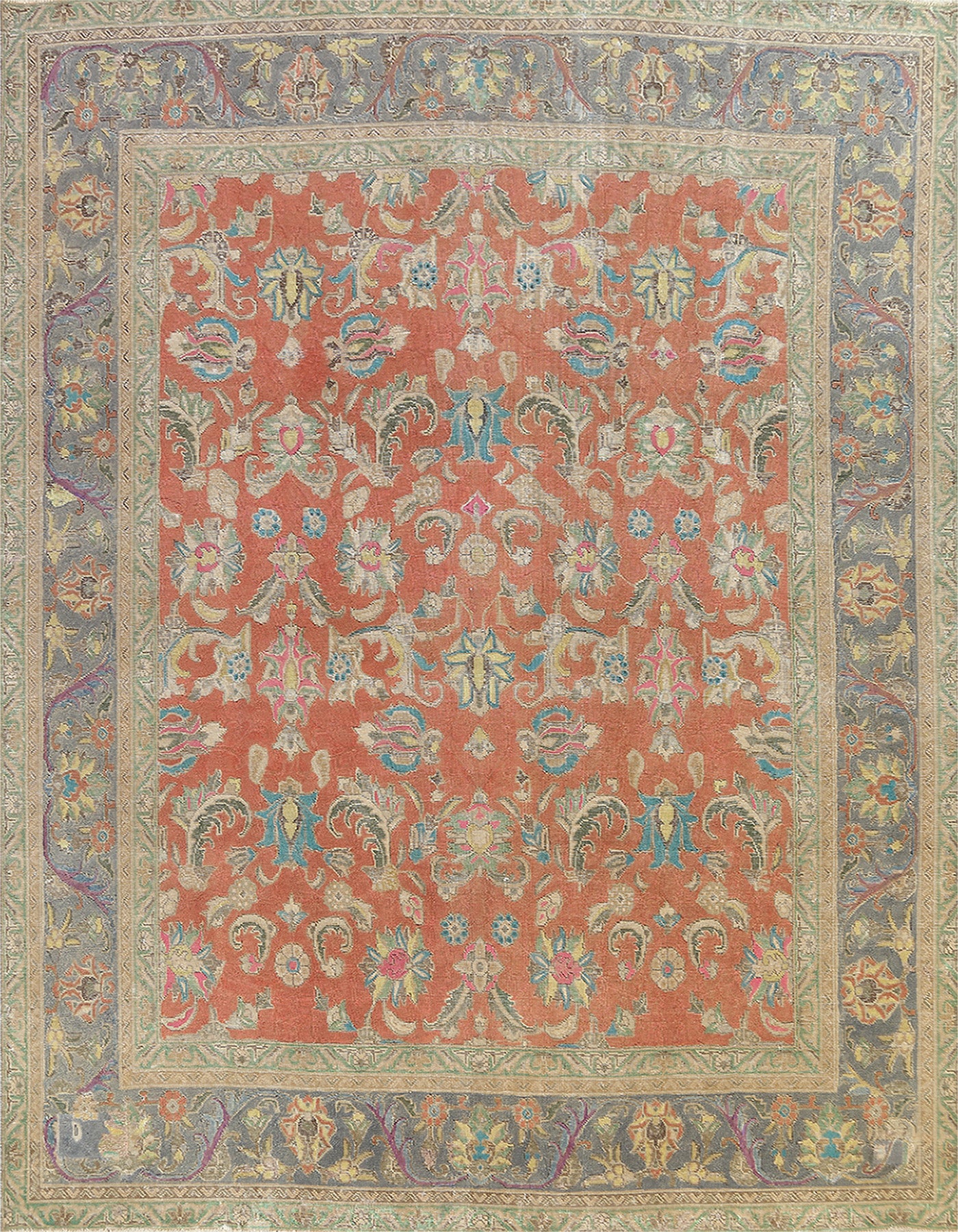 Floral Distressed Tabriz Persian Area Rug 10x11