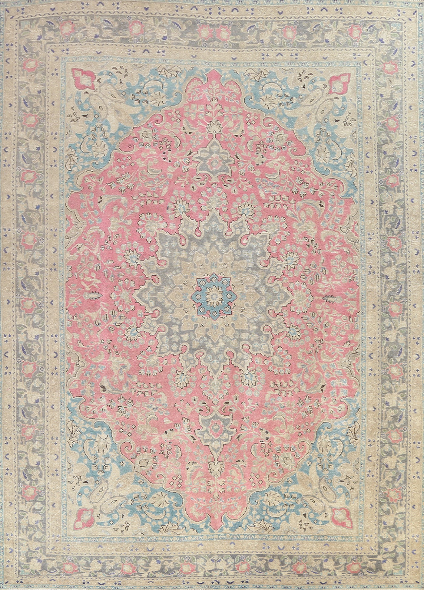 Traditional Distressed Mashad Persian Area Rug 9x13