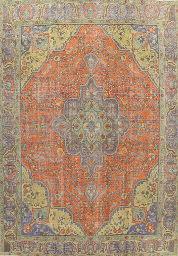 Traditional Distressed Tabriz Persian Area Rug 10x12