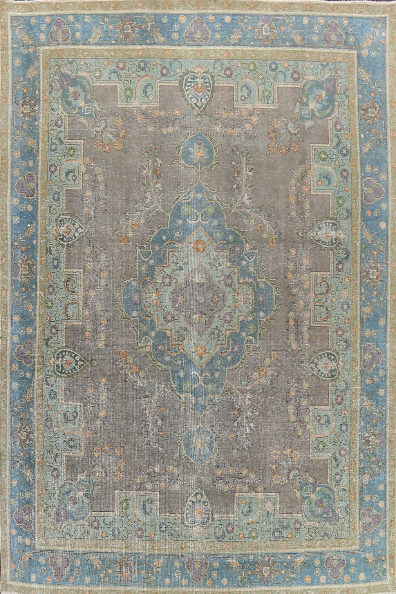 Geometric Distressed Tabriz Persian Area Rug 9x13