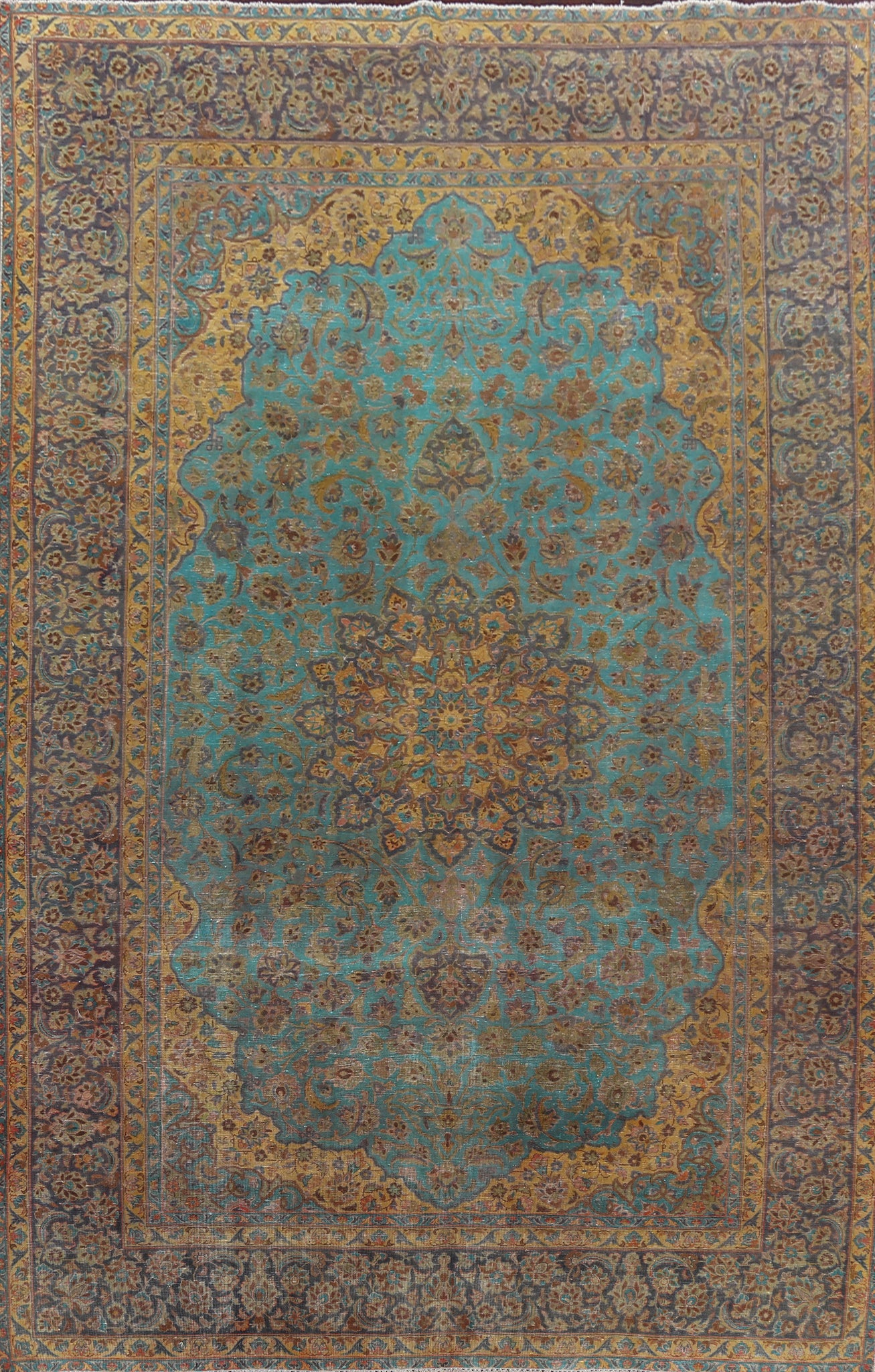 Over-Dyed Floral Kashan Persian Area Rug 10x13
